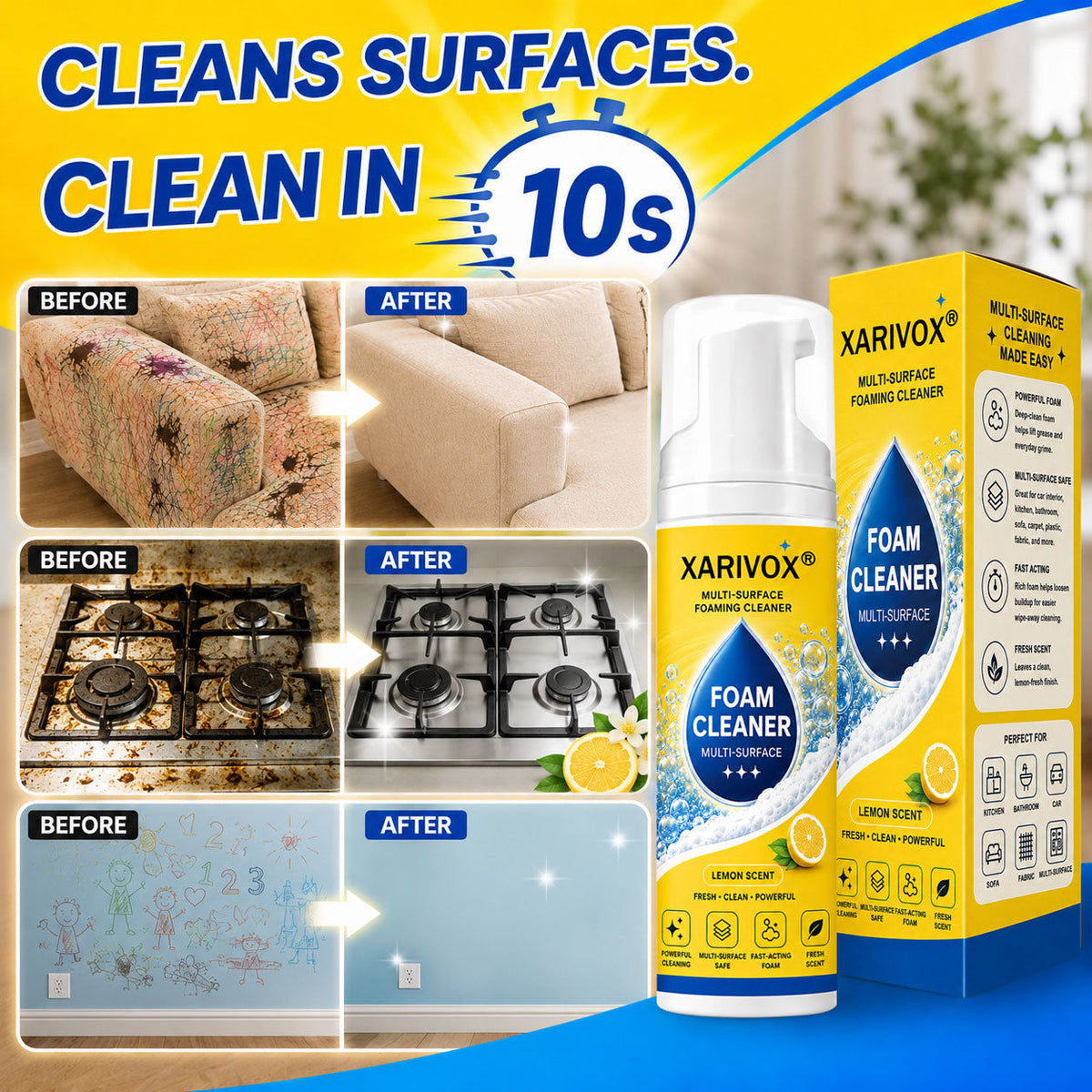 🔥Last Day 50% OFF🔥 Foam No-Rinse Cleaner — One Foam, More Surfaces for Tough Stains, Sofas, Carpets, Upholstery & Car Interiors