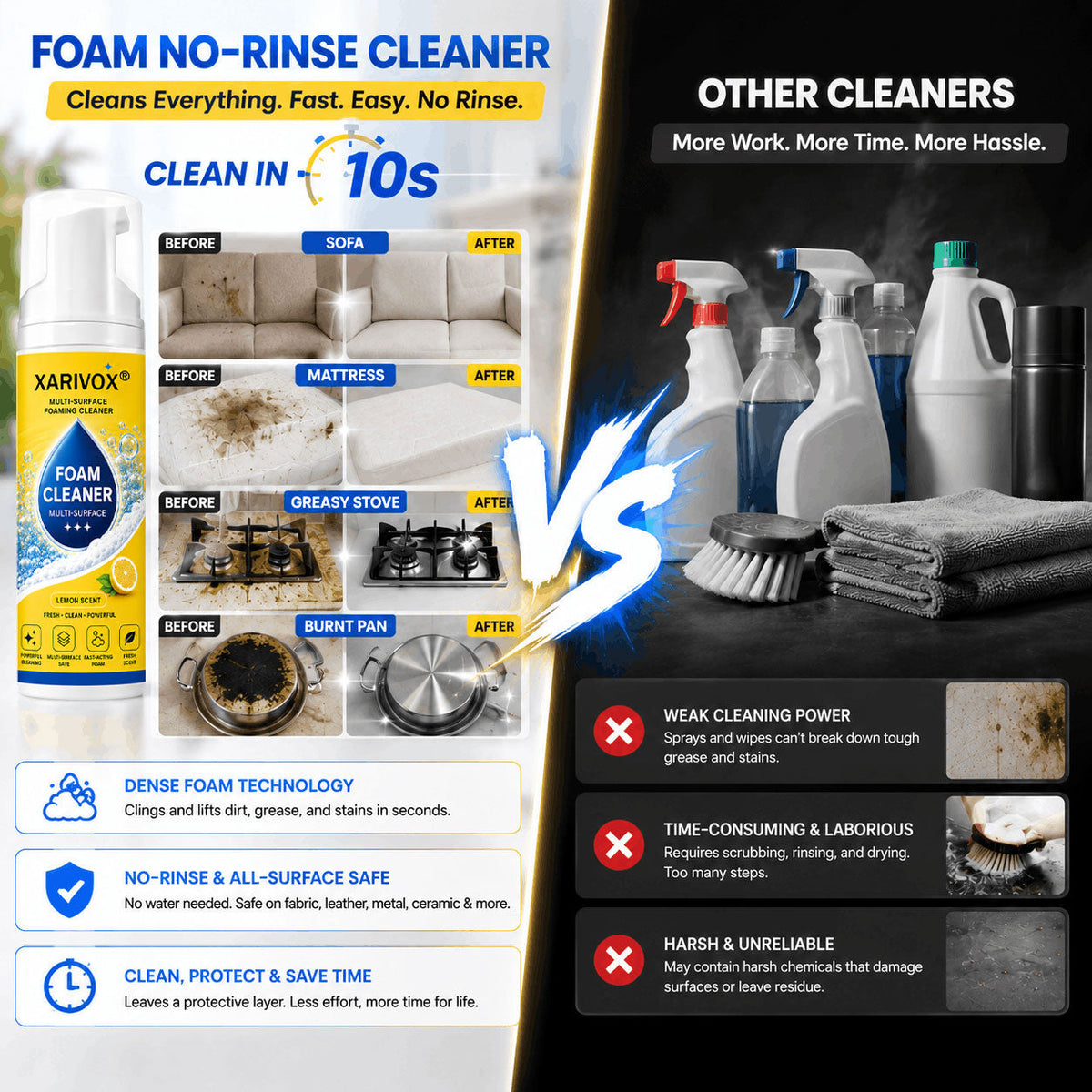 🔥Last Day 50% OFF🔥 Foam No-Rinse Cleaner — One Foam, More Surfaces for Tough Stains, Sofas, Carpets, Upholstery & Car Interiors