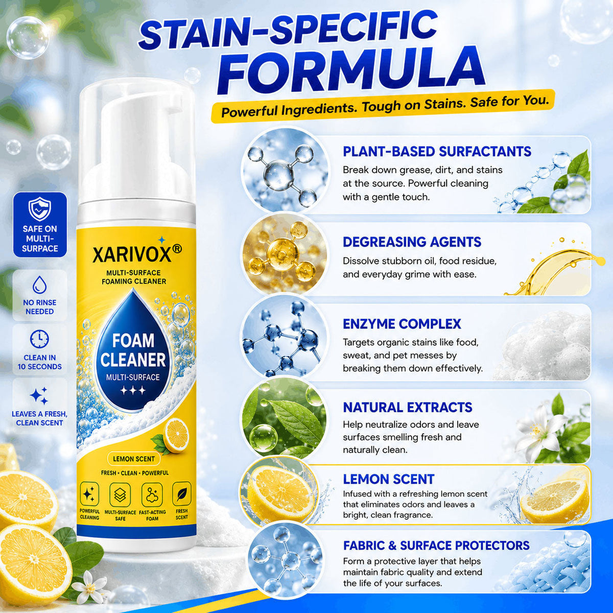 🔥Last Day 50% OFF🔥 Foam No-Rinse Cleaner — One Foam, More Surfaces for Tough Stains, Sofas, Carpets, Upholstery & Car Interiors