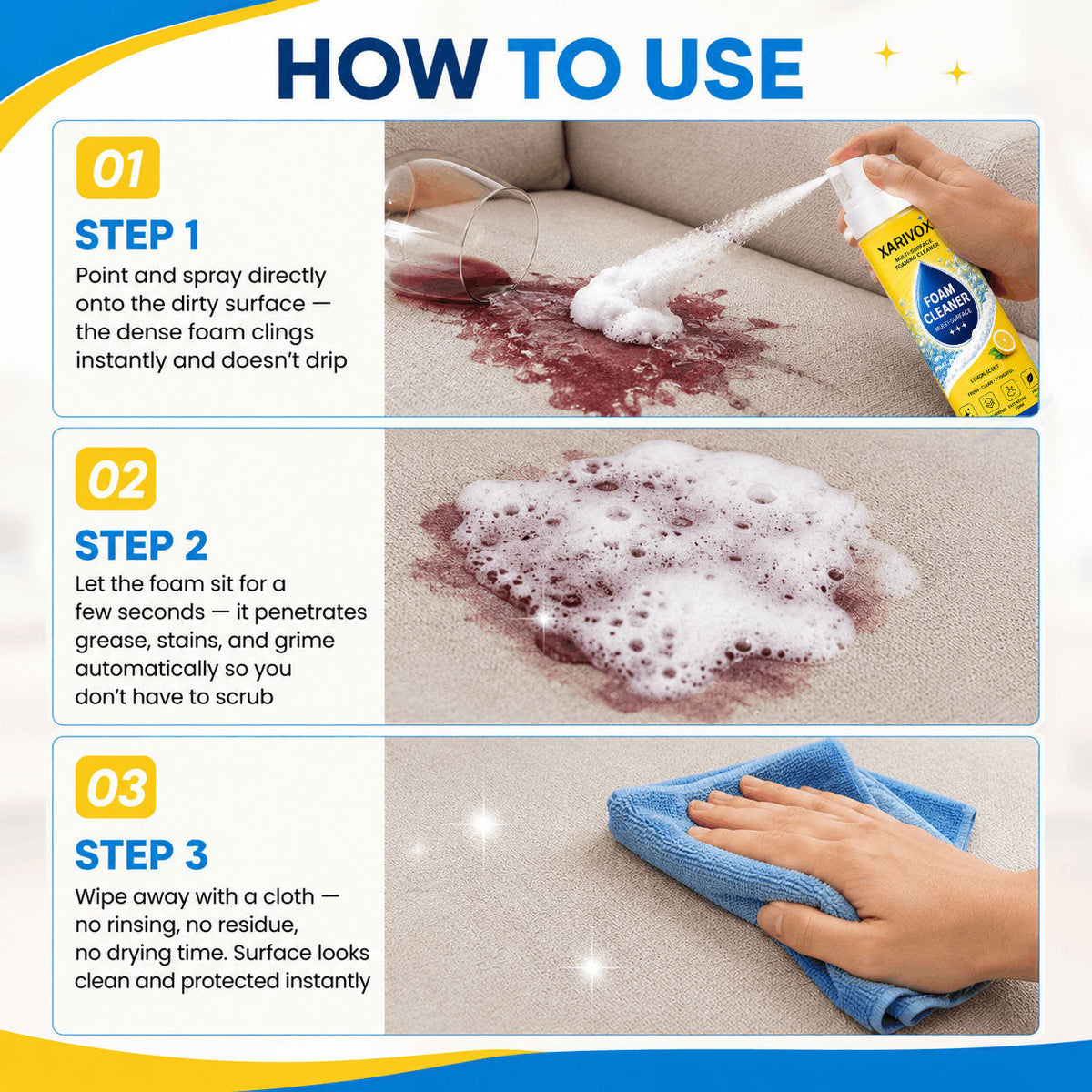 🔥Last Day 50% OFF🔥 Foam No-Rinse Cleaner — One Foam, More Surfaces for Tough Stains, Sofas, Carpets, Upholstery & Car Interiors
