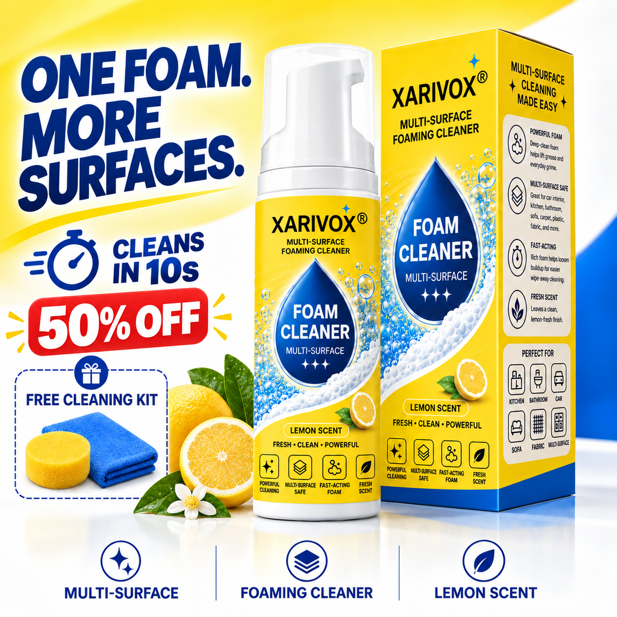 🔥Last Day 50% OFF🔥 Foam No-Rinse Cleaner — One Foam, More Surfaces for Tough Stains, Sofas, Carpets, Upholstery & Car Interiors