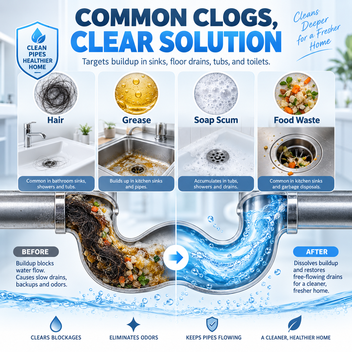 🌀Powerful Drain Cleaner - Household Kitchen & Toilet Anti-Bacterial Pipe Cleaning Agent, 99% Bacteria Kill, Odor-Free, Damage-Free Pipes, Heat Resistant, Dissolves 200+ Blockages Including Hair & Fat, Toilet Clog Fix