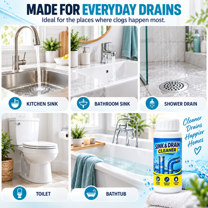 🌀Powerful Drain Cleaner - Household Kitchen & Toilet Anti-Bacterial Pipe Cleaning Agent, 99% Bacteria Kill, Odor-Free, Damage-Free Pipes, Heat Resistant, Dissolves 200+ Blockages Including Hair & Fat, Toilet Clog Fix